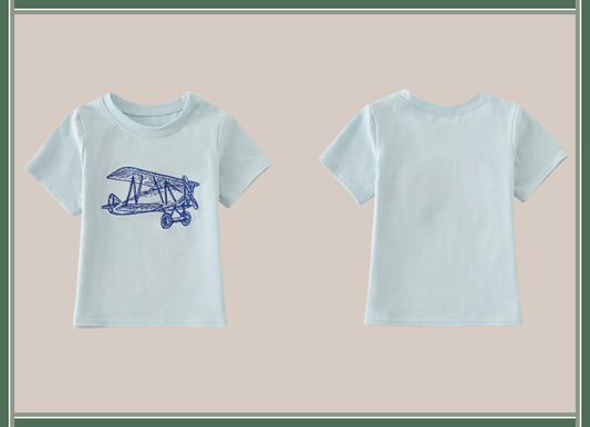 Blue Aircraft Embroidery Boy Top